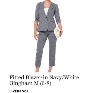 LIVERPOOL Fitted Blazer in Navy/White Gingham M (6-8)